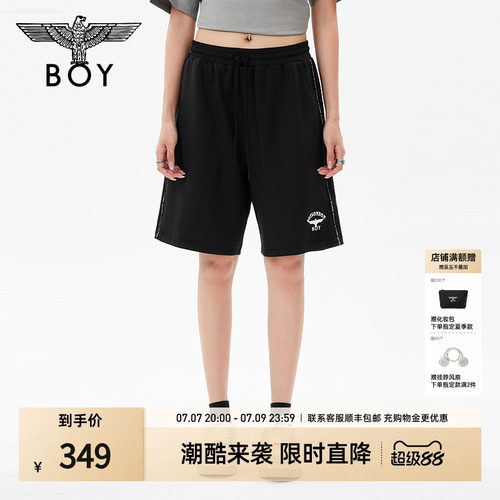 BOYLONDON男女短裤26年夏季潮酷黑宽松直筒五分短裤运动裤N13900