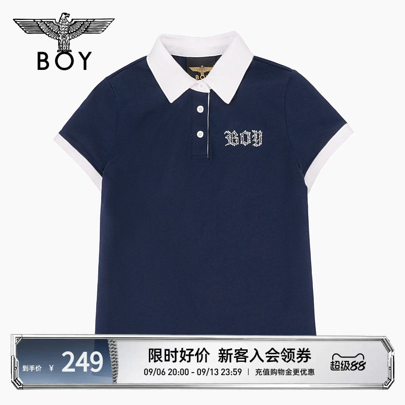 BOYLONDON时尚女款夏季T恤英伦风鹰标刺绣针织短袖POLO衫W01060图片