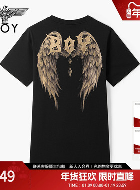 BOYLONDON时尚烫金天使翅膀印花休闲宽松连衣裙春夏女T恤裙W17017