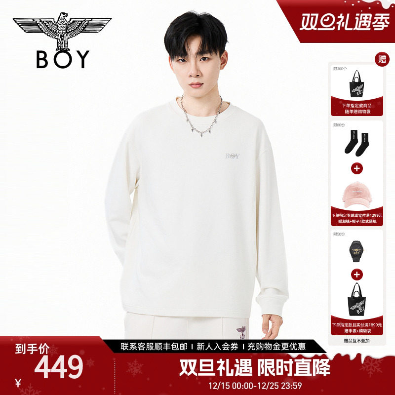 BOYLONDON25新款春季潮牌情侣款休闲简约圆领套头长袖卫衣