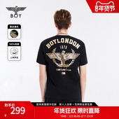 BOYLONDON短袖 荣耀使者 男女春夏烫金麦穗老鹰黑色T恤N01906