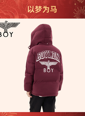 BOYLONDON冬情侣学院风红色保暖可拆卸帽短款羽绒服N28034