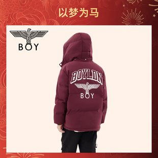 BOYLONDON冬情侣学院风红色保暖可拆卸帽短款 羽绒服N28034