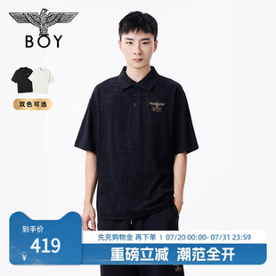 BOYLONDON春夏男女同款 T恤N01915 POLO衫 黑色字母暗纹提花短袖