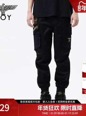 BOYLONDON春季情侣款大口袋潮牌休闲工装梭织长裤N34900