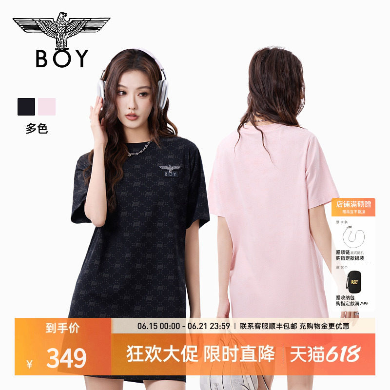【沁粉佳人】BOYLONDON夏季女款T恤裙满印潮牌直筒连衣裙W17906