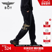 BOYLONDON春季 N15007 老鹰logo印花针织长裤 男女款 百搭休闲束脚裤