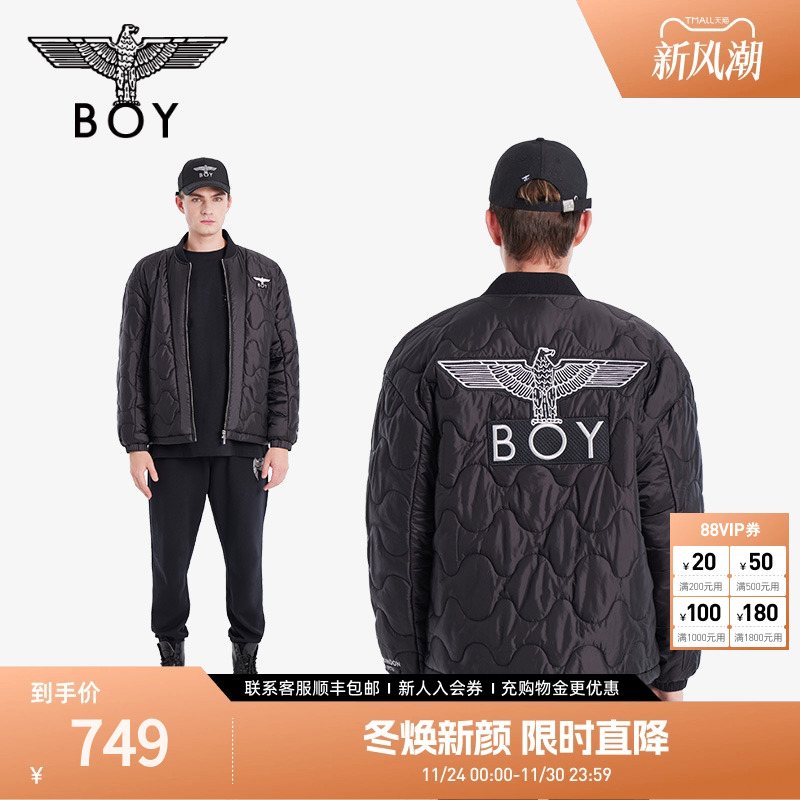 【太空少年】BOYLONDON秋冬男女款棒球领外套黑色老鹰棉服N29007