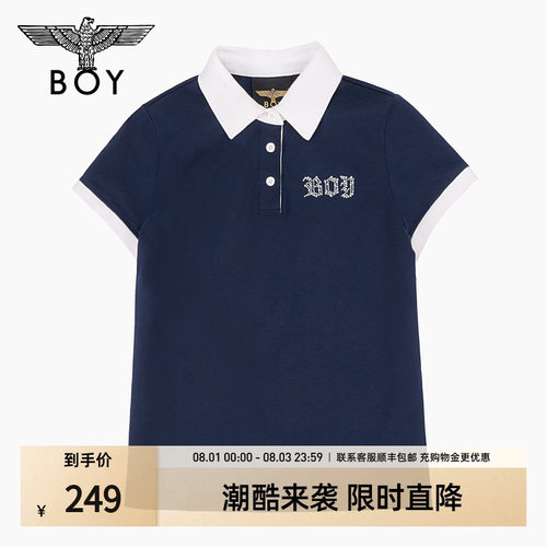 BOYLONDON时尚女款夏季T恤英伦风鹰标刺绣针织短袖POLO衫W01060