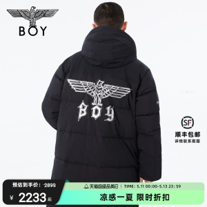 BOYLONDON秋冬男女同款外套加绒保暖时尚老鹰长款羽绒服N26005