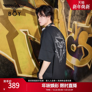 烫钻三鹰标时尚 情侣款 BOYLONDON夏短袖 潮牌T恤N01004 月落星河