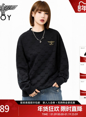 【黑翼金章】BOYLONDON春季男女同款潮牌高街圆领套头卫衣N03904