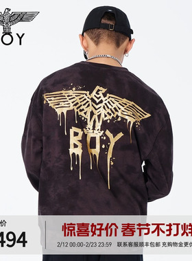 BOYLONDON春季情侣款长袖涂鸦LOGO圆领朋克宽松套头卫衣N03950