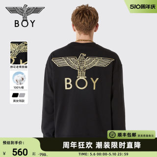 【简约刺绣】BOYLONDON冬情侣款经典老鹰LOGO印花圆领卫衣N03904