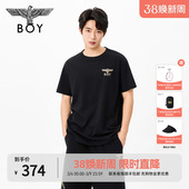 BOYLONDON黑色简约老鹰烫钻纯棉短袖 男女T恤N01060 2026春夏新款