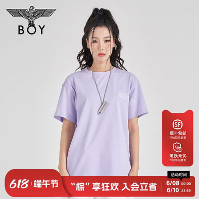 BOYLONDON潮牌短袖情侣款夏季字母彩色雾团老鹰印花时髦T恤N01034