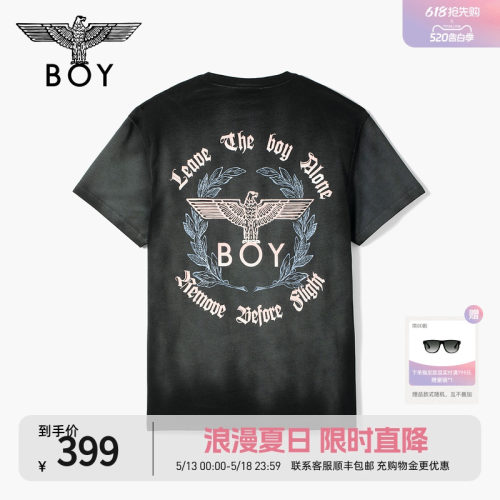 BOYLONDON时尚潮牌高级灰色水洗圆领T恤休闲印花男女款短袖N01320