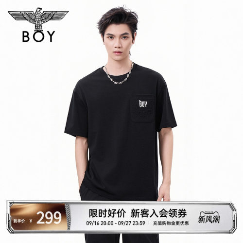 BOYLONDON街头风朋克主义老鹰印花纯棉短袖夏季男女同款T恤N01088
