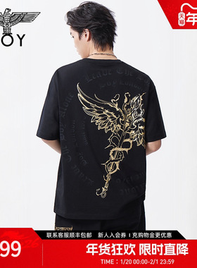 BOYLONDON夏季男女同款烫金圆领时尚高街潮牌短袖T恤N01128