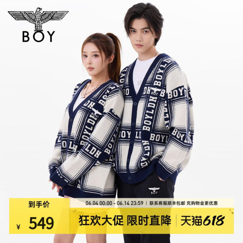 【牛津学院】BOYLONDON春情侣款撞色学院休闲针织开衫外套N64004