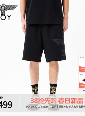 BOYLONDON时尚潮牌黑色老鹰印花短裤2026春夏新款男女裤子N13000