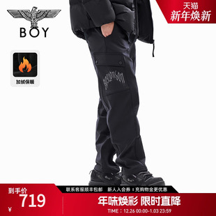 N34041 休闲百搭加绒宽松直筒裤 BOYLONDON冬男女长裤 时尚