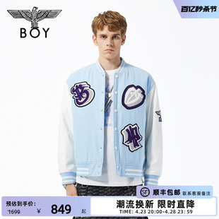 BOYLONDON高街潮牌秋冬情侣款 刺绣徽章撞色夹克棉服厚外套N29000