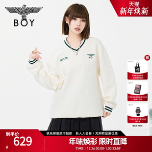 休闲学院风满印长袖 潮牌时尚 V领卫衣N03052 情侣款 BOYLONDON25春季