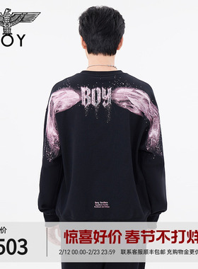 【星河之翼】BOYLONDON春季男女同款白鲸烫钻圆领套头卫衣N03041