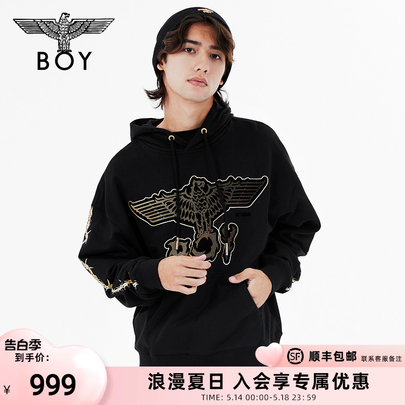 【哥谭噩梦】BOYLONDON秋冬情侣款长袖植绒烫金连帽卫衣N04010