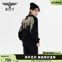 BOYLONDON秋冬男女同款长袖老鹰刺绣高街嘻哈圆领套头卫衣N03009