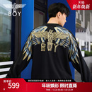 刺绣卫衣N03009 BOYLONDON春秋宽松潮牌圆领情侣款 孔雀之翎