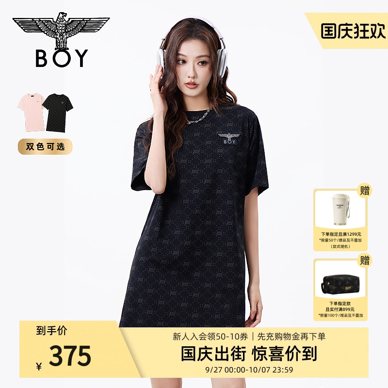 BOYLONDON春夏女款T恤裙满印潮牌直筒连衣裙W17906