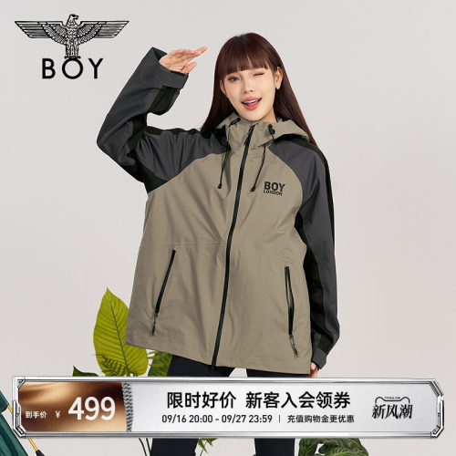 BOYLONDON秋季男女同款老鹰logo撞色拼接户外风夹克外套N23007