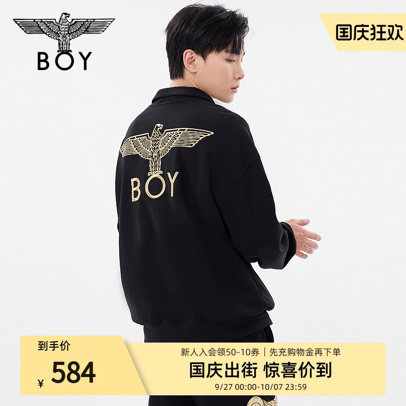 boylondon24金线绣花半拉链卫衣