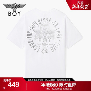 BOYLONDON春夏男女同款 T恤N01050 白色植绒老鹰印花潮牌针织短袖