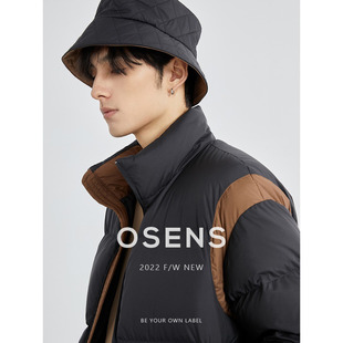 新品 OSENS冬季 90鹅绒撞色拼接面包服简约休闲立领羽绒服男