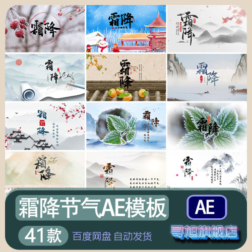 二十四节气霜降AE模板24节日视频素材片头冰霜竖屏制作代做修改
