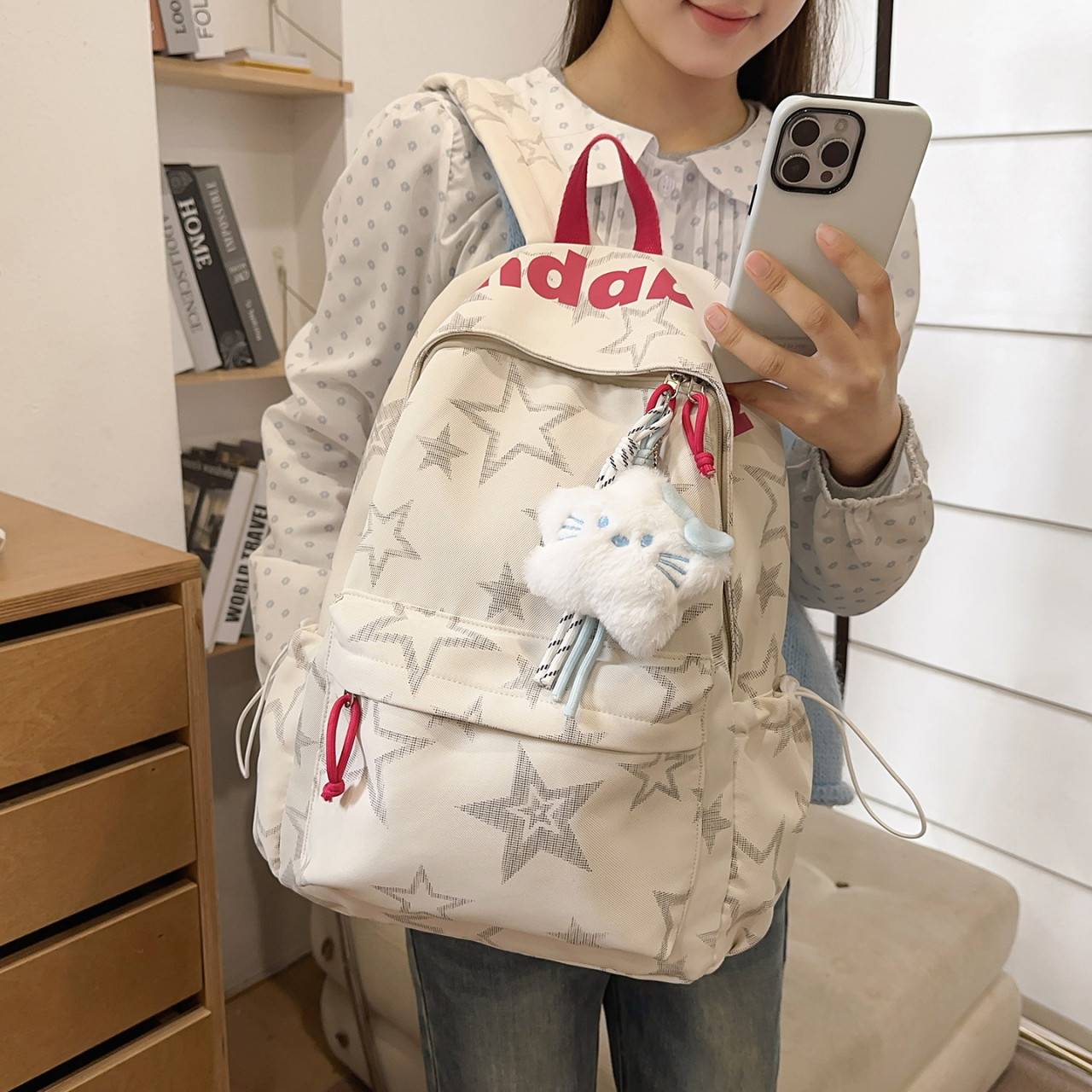 潮流星星双肩包女生初中高中学生