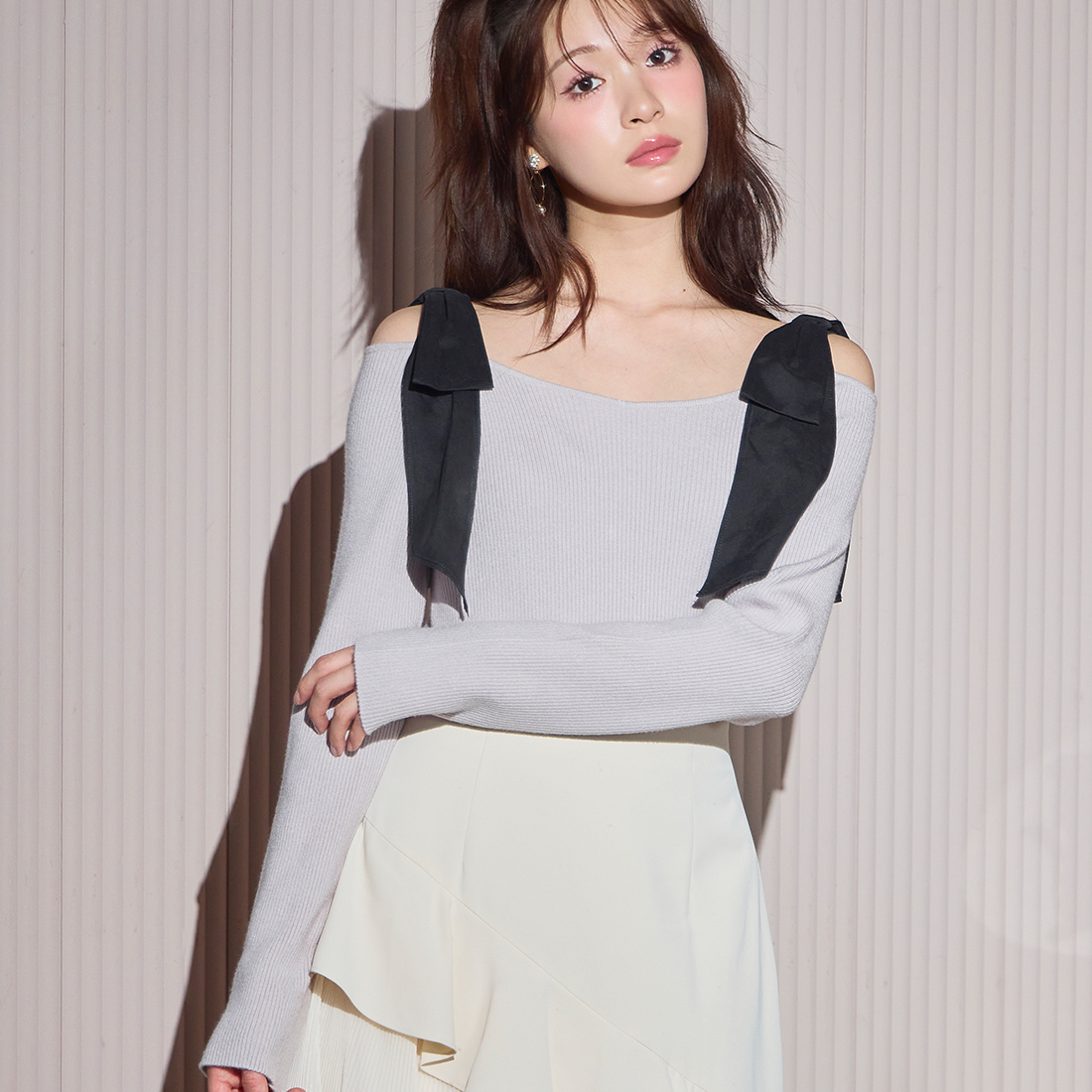 日本代购 lilliancarat 45631312 蝴蝶结针织上衣10月下