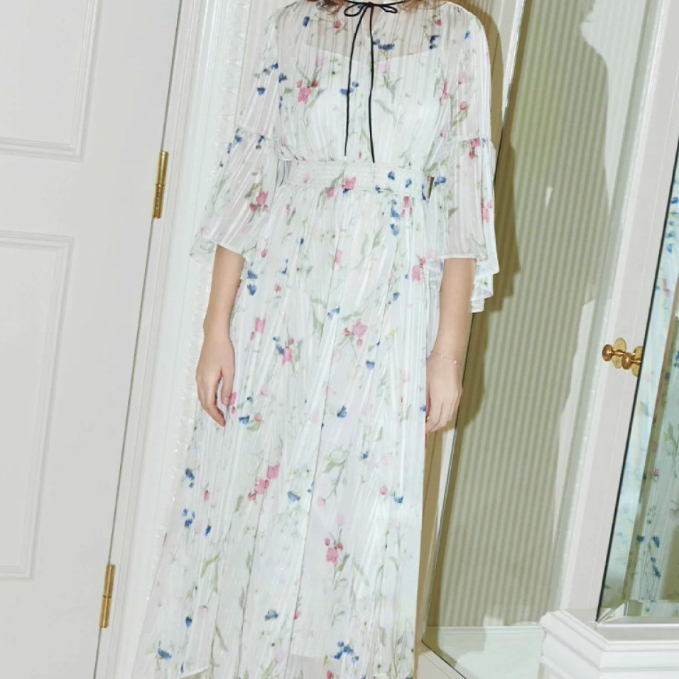 UMII日本代购 现货 CELFORD 喇叭袖印花系带连衣裙 CWFO251063