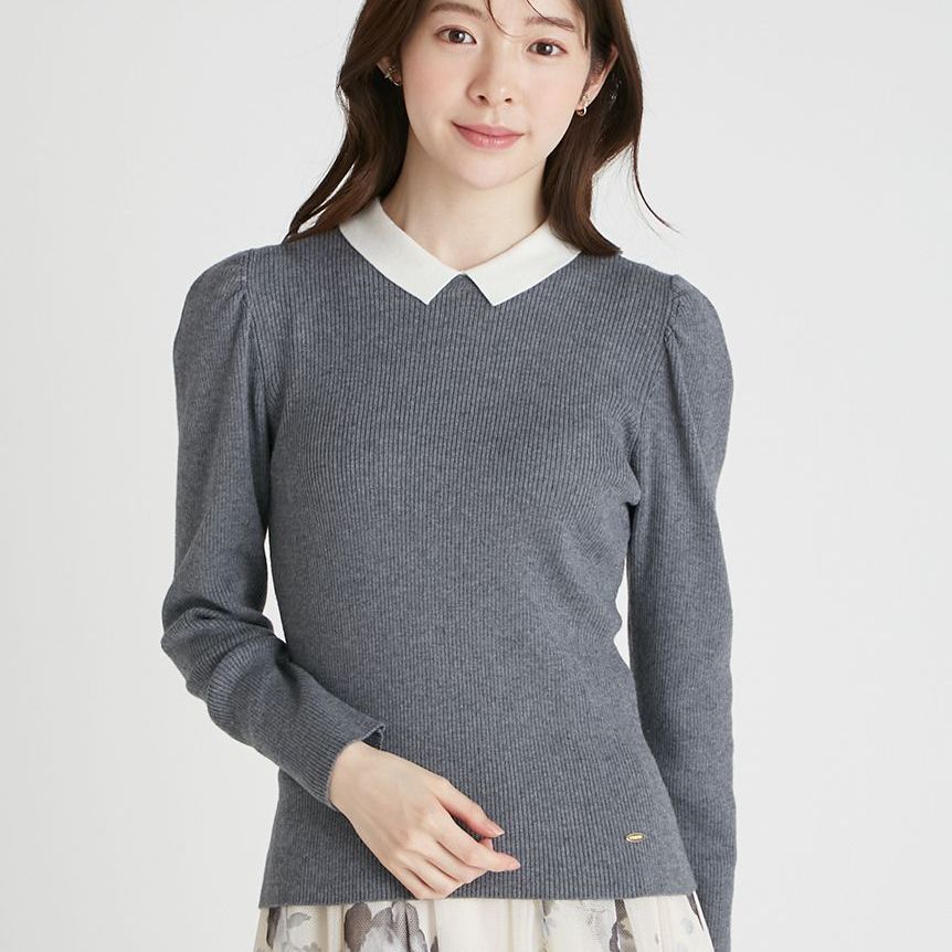 包邮 CELFORD 10月中预约 泡泡袖百搭翻领针织衫打底衫CWNT255004