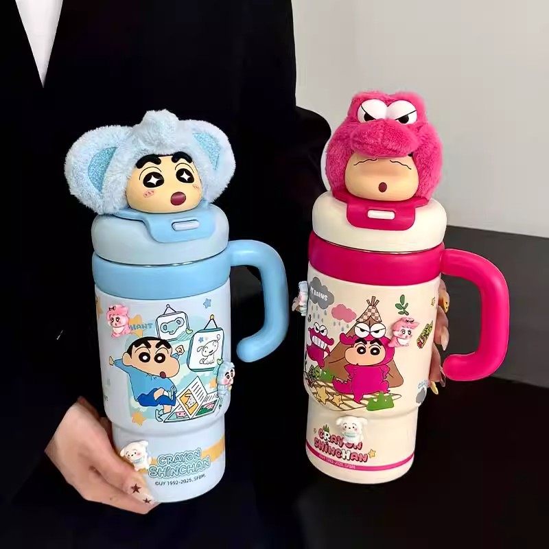 蜡笔小新保温杯女生水杯卡通可爱高颜值双饮杯子情侣大容量冰霸杯