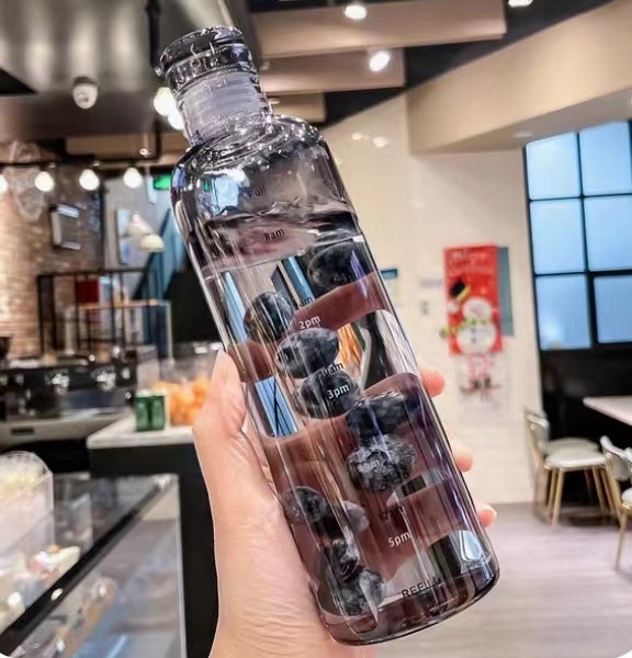 耐热时间刻度玻璃水杯女高颜值ins风透明新款果汁杯2025夏季水瓶