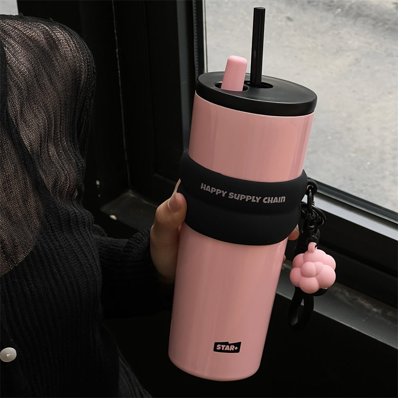 火华巨无霸吸管杯保温杯办公室女生居家车载时尚大容量2025款新款