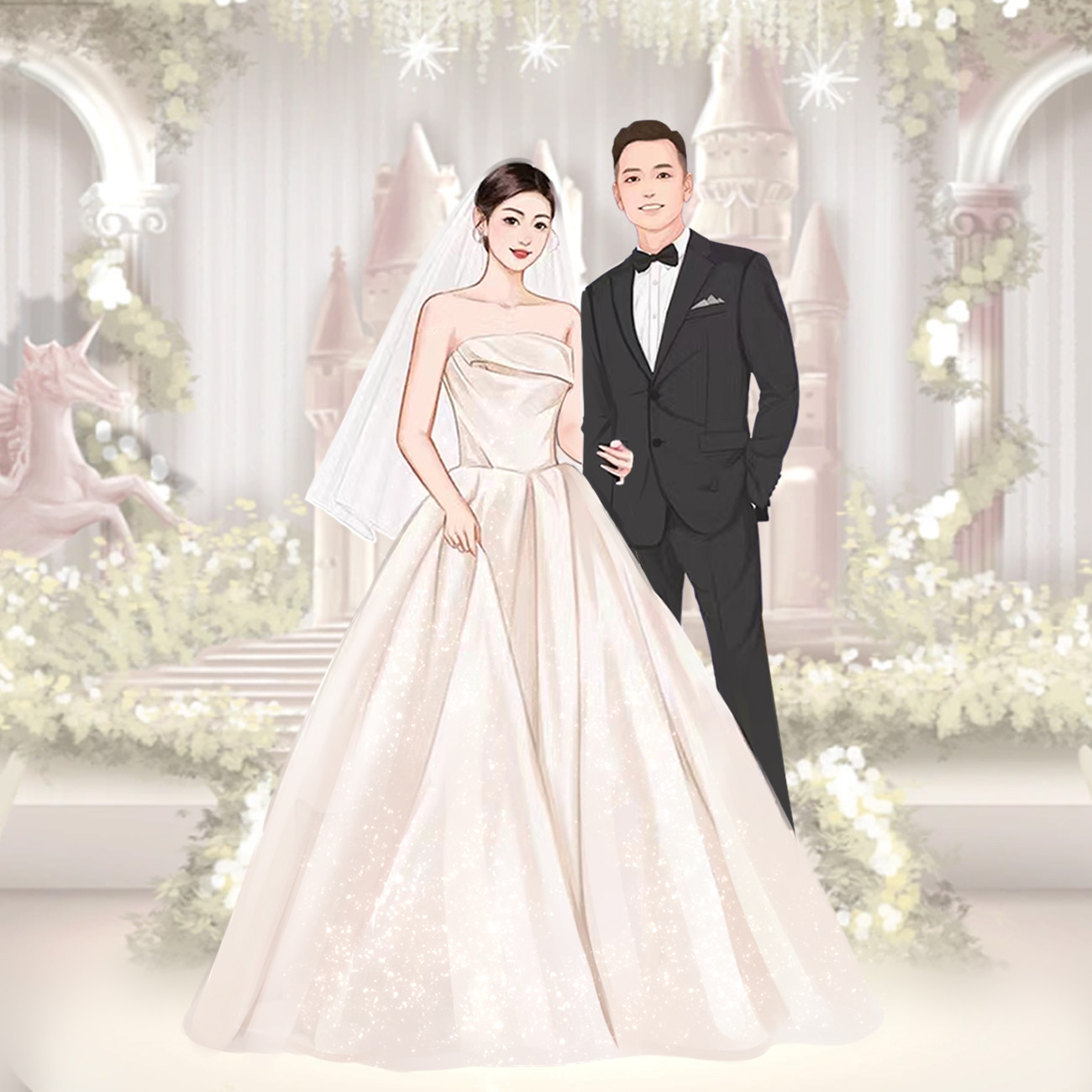 婚纱手绘情侣头像结婚照转漫画