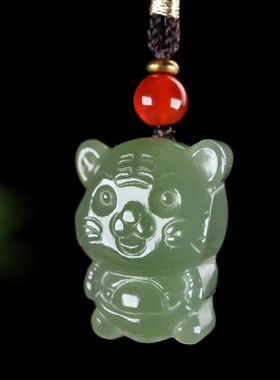 和田玉青海料小老虎吊坠男女款