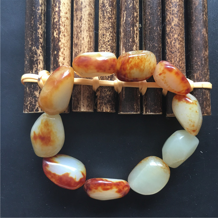 促销天然新疆和田玉籽料原石手串沁红皮原石手串男女时尚百搭礼物