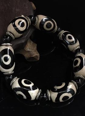 藏传老玛瑙黑白三眼天珠情侣礼物