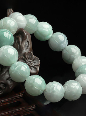 A货翡翠莲花手串玉石手链男女款